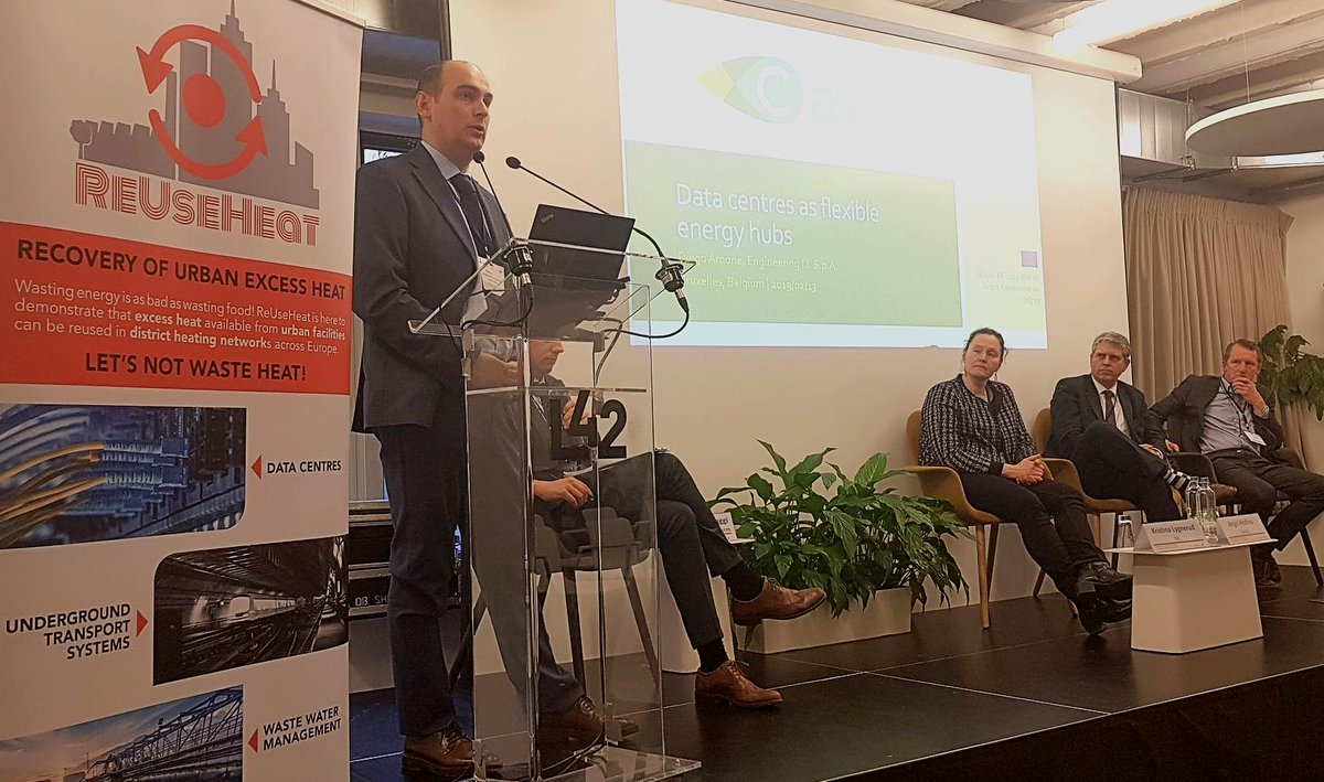 EuroheatPower's tweet image. Representing project @catalyst_dc, Diego Arnone highlighted the potential of #datacentres to ♻️ #wasteheat through #districtheating and provide flexibility to #smartgrids

Collaboration of #H2020 projects is crucial! 👏Follow @ReUseHeat for #excessheat updates👈 #ResearchImpactEU