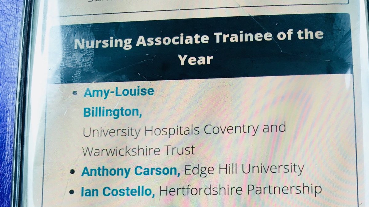 🎖🎖🎖huge congratulations -shortlisted Student Nursing Times award 2019 
@AmyBillingto
  #traineenursingassociate 
@nhsuhcw @ninafraser @vickyADN