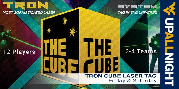 WVUpAllNight's tweet photo. We've got TRON CUBE laser tag this weekend! Check out the complete schedule of events at https://t.co/0LZ3UcI4b1 @WestVirginiaU @WVUStudentLife https://t.co/JkpsEDTQUf