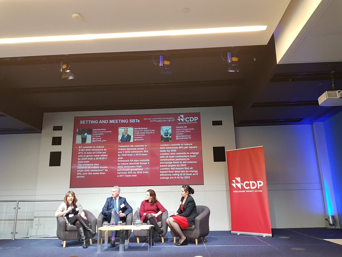 Always inspiring to hear how the people who really understand sustainability within big companies get sign off on ambitious action, especially setting @sciencetargets on climate change. #CDPSupplyChain @CarolineHill100 @LandsecGroup @firmenich @gabrielle_giner @BTGroup @S_Bhon