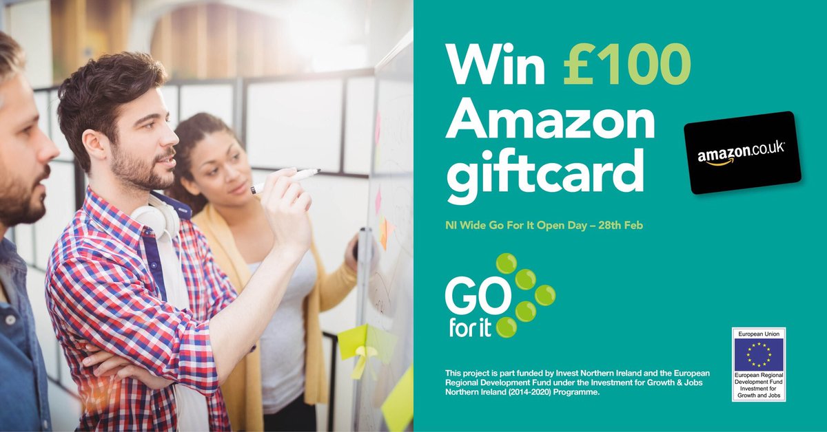 Budding entrepreneurs in Belfast register your place now for our @goforitnews info event which is happening tonight from 6pm to 8pm in @NorthCityBC. All attendees will enter a draw to win a £100 Amazon giftcard!

#EnterpriseAN #GoForIt #business #startups #northbelfast
