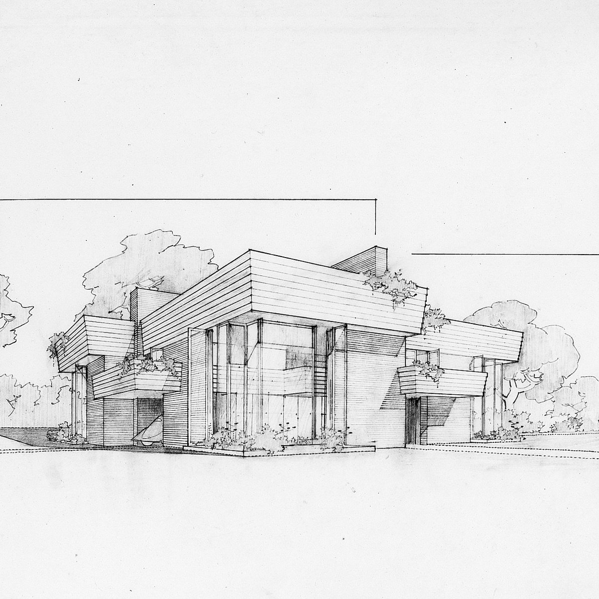 TBT to Frank Lloyd Wright's drawing for “The Ardmore Experiment,” Suntop  Homes. Designed in 1938 for a western suburb of Philadelphia, each building  was designed to contain four individual units, with large, image size:1200x1200