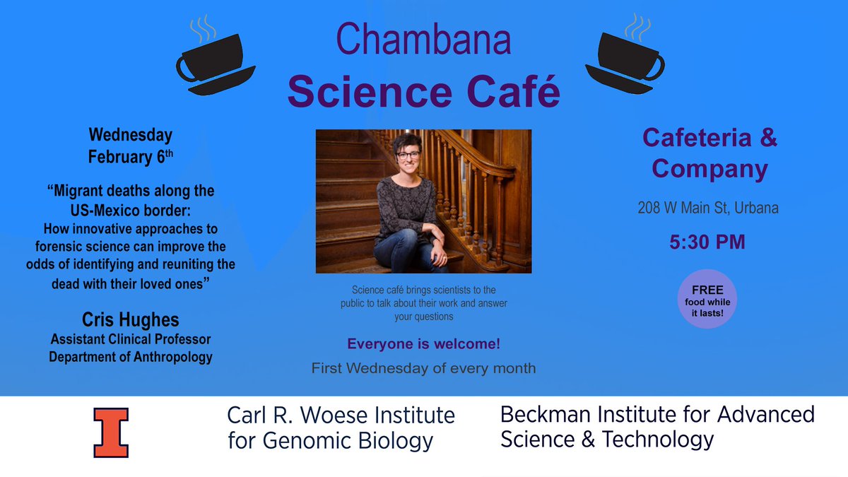 Join us at <a href="/cafeteria_co/">Cafeteria & Company</a> next Wednesday (3/6) for the March installment of <a href="/ChambanaSciCafe/">Chambana ScienceCafe</a>! Free food while supplies last! <a href="/IGBIllinois/">Genomic Biology</a> @BeckmanInst