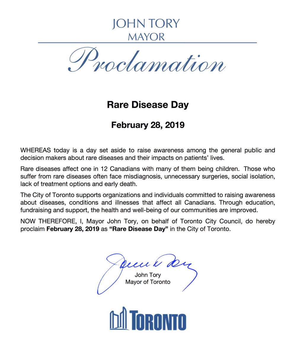 JohnTory's tweet photo. Today is International Rare Disease Day which gives us the chance to raise awareness for people suffering from rare diseases. Read my proclamation on Rare Disease Day here: #RareDiseaseDay #ShowYourRare https://t.co/T3CTzjBGwU