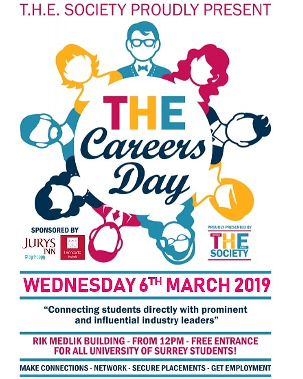 Hey <a href="/SurreyStudent/">MySurrey Hive</a>! Have you ever thought about having a career in #tourism #hospitality #events industries ? Then look no further and join us 6th of March on our annual Careers Day! Meet you at <a href="/LakesideRandC/">Lakeside</a> 12pm. 
-
@careerssurrey <a href="/SHTMatSurrey/">SHTMatSurrey</a> <a href="/UniOfSurrey/">University of Surrey</a> <a href="/sbsatsurrey/">SurreyBusinessSchool</a>