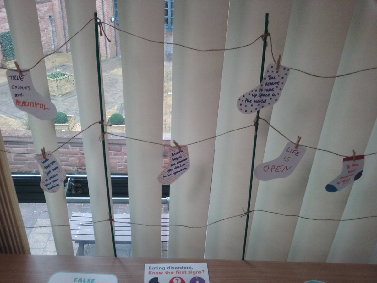 UoChester4Beat's tweet photo. Join us tomorrow in wearing your brightest and boldest socks to say #SockItToEatingDisorders @shrewsburysu @ucshrewsbury and head to your information stand to help fight the stigma around #eatingdisorders #EDAW2019 https://t.co/N5FtiK7oHU