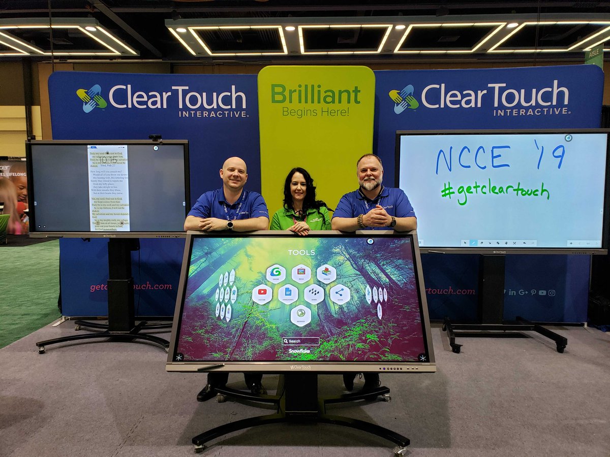 DoctorET's tweet photo. My colleague, @MrsKGilchrist, is hanging out with @GetClearTouch at #NCCE19. Come by to see some of the incredible content she’s made with Snowflake #MultiTeach! https://t.co/BY9Ff1CBtK