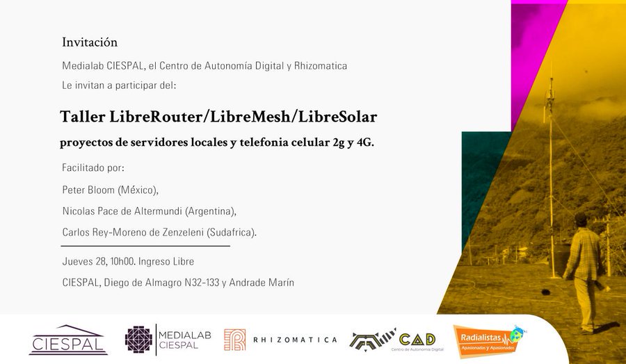 Floss_Ec's tweet photo. Redes comunitarias libres. Una experiencia increíble. Streaming por
https://t.co/GCmeB0EZxc       #HardwareLibre #SoftwareLibre #ComunidadesLibres https://t.co/WzGjesbsN4