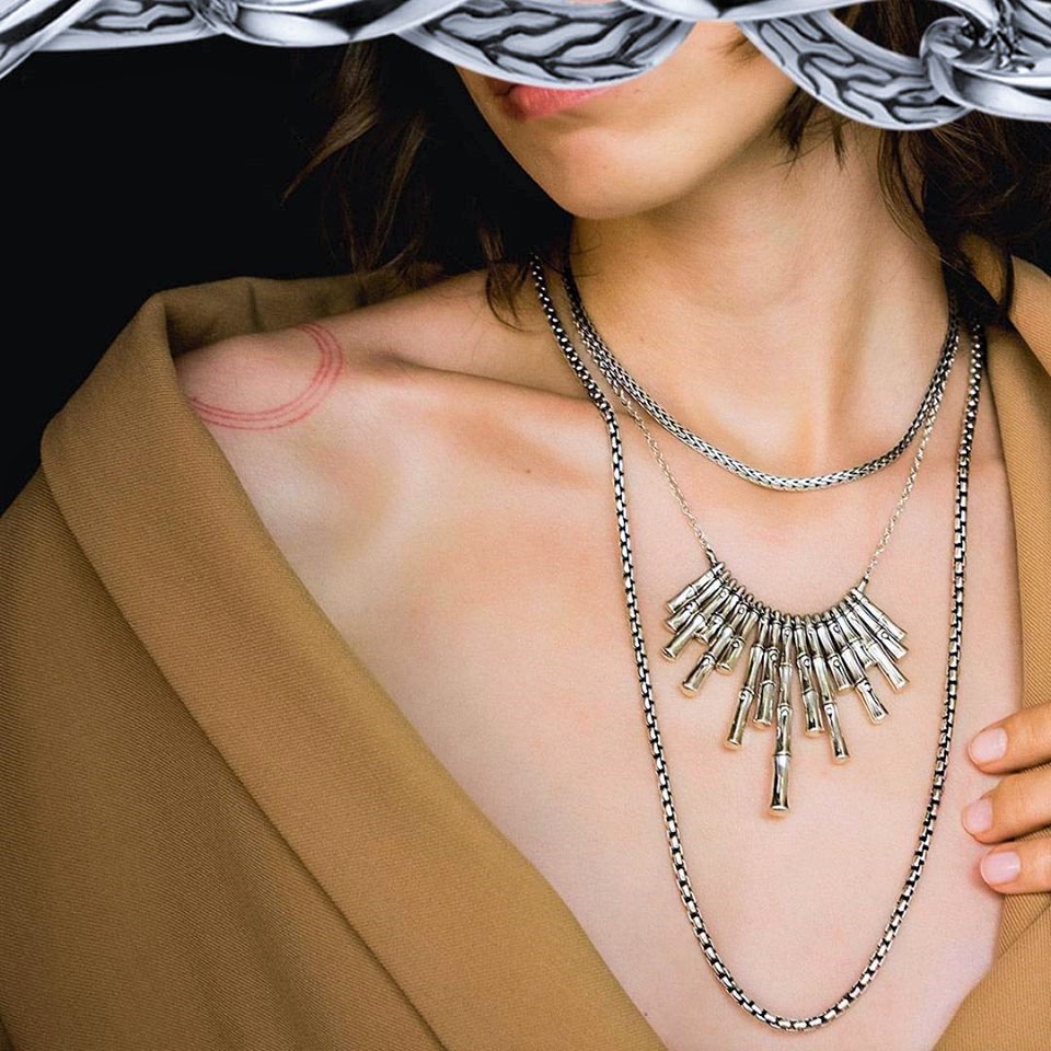 Luxurious layers and a stunning fan of sterling bamboo links from John Hardy jewellery - How unique!