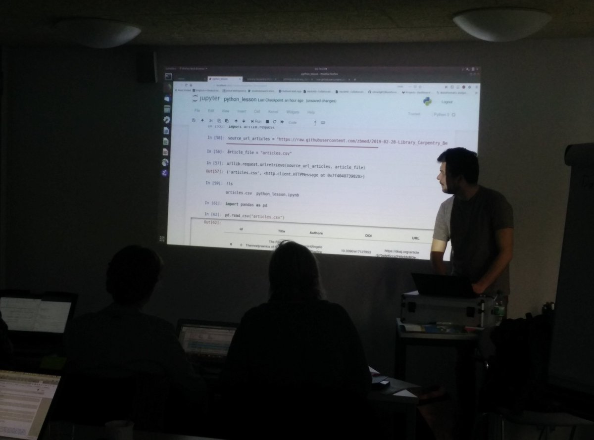 Konrad Förstner 💻🧬 @kuf@mastodon.social (@konradfoerstner) on Twitter photo And here .<a href="/TillSauerwein/">Till Sauerwein</a> is showing some #Python/#pandas magic on article meta data. Perfect cliffhanger for tomorrow - the second part of our <a href="/LibCarpentry/">Library Carpentry</a> at <a href="/FU_Berlin/">Freie Universität</a>. Stay tuned ... zbmed.github.io/2019-02-28-Lib… And here .<a href="/TillSauerwein/">Till Sauerwein</a> is showing some #Python/#pandas magic on article meta data. Perfect cliffhanger for tomorrow - the second part of our <a href="/LibCarpentry/">Library Carpentry</a> at <a href="/FU_Berlin/">Freie Universität</a>. Stay tuned ... zbmed.github.io/2019-02-28-Lib…