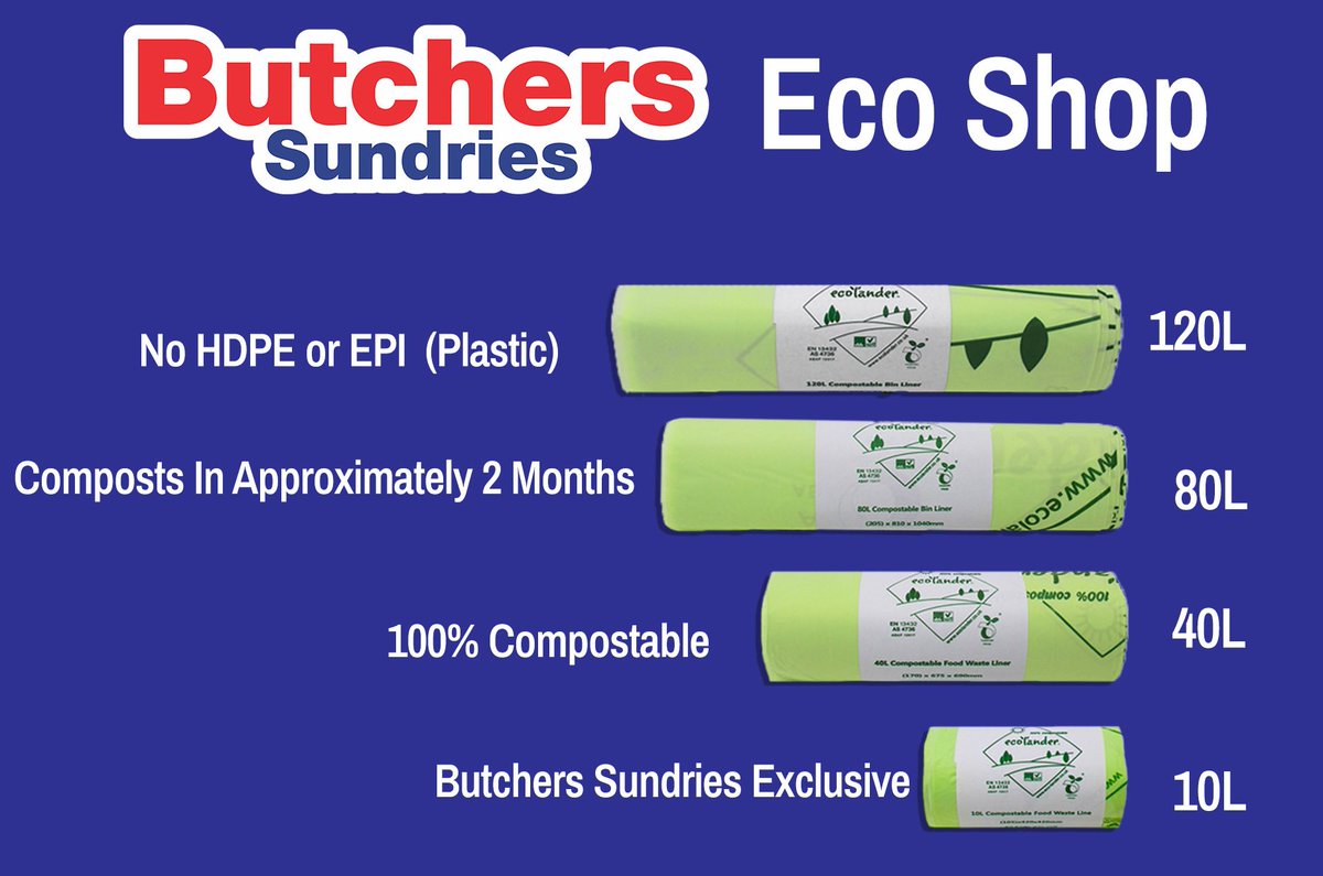 ButchersSundrie's tweet photo. Our new range of fully compostable liners are available to purchase at Butchers Sundries. This range of eco-friendly waste liners is a great alternative to plastic. You can shop our eco-range here: https://t.co/peWStVkTyx https://t.co/1LPUKtyPqd