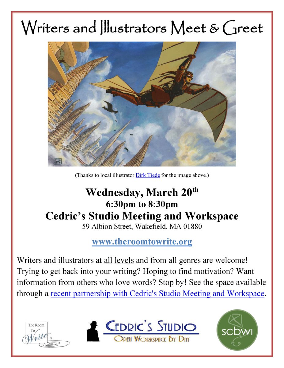 CedricsStudio's tweet photo. Stop by March 20th and join us for The Room to Writes meet &amp; greet. #Boston #Wakefield #coworking #creativity https://t.co/1M9UvjjJ7P