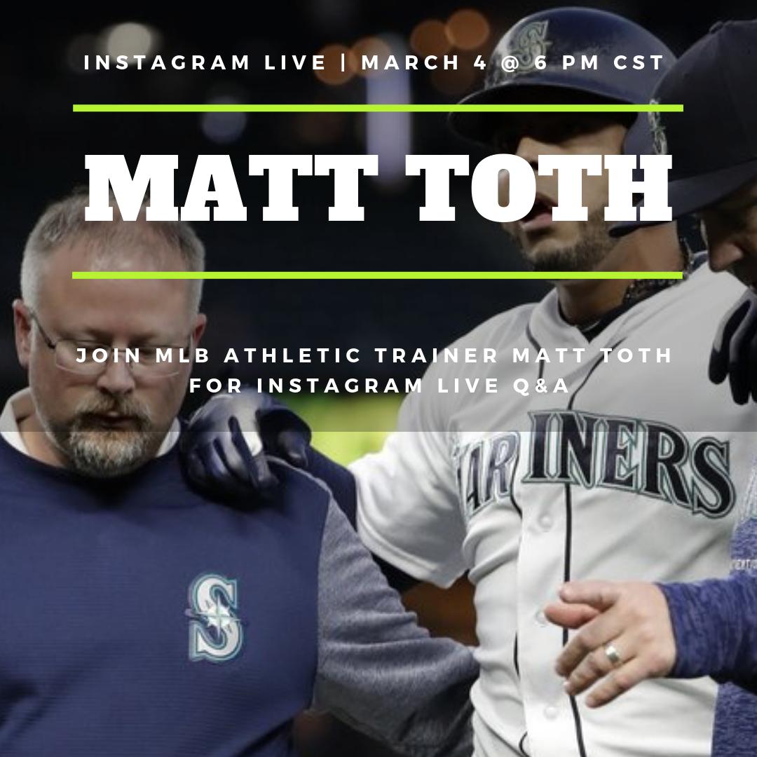 PBATS's tweet image. We're thrilled to announce Matt Toth as the host of our first Instagram Live Q&amp;amp;A! 

Matt will be answering questions from viewers about athletic training and working in baseball. 

At the end of the, we will select a random viewer as the winner of a 30-minute call with Matt!