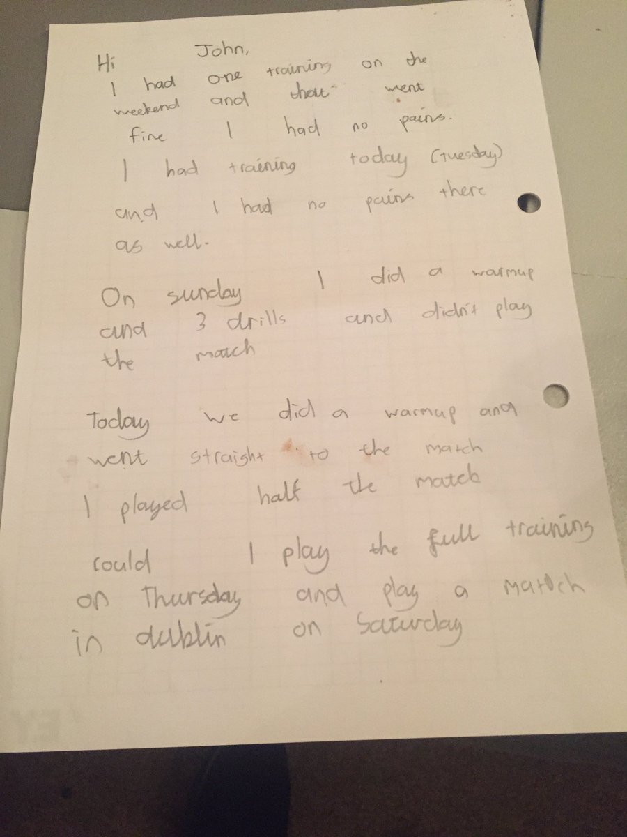 my_physio's tweet photo. One of our younger clients keeping us up-to-date on his progress. We could all take a cue from this young gent and his dedicated approach to his recovery.
#physiocork #painfree https://t.co/iinePE7rke