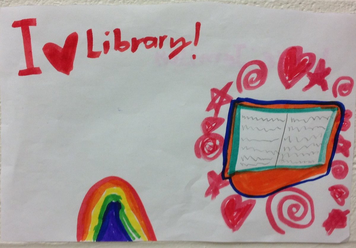 SJACrsdrsLib's tweet photo. One of the best parts of my day is returning to my desk and finding kid art! #ilovemyjob #librarylife https://t.co/wL44DPBlpS