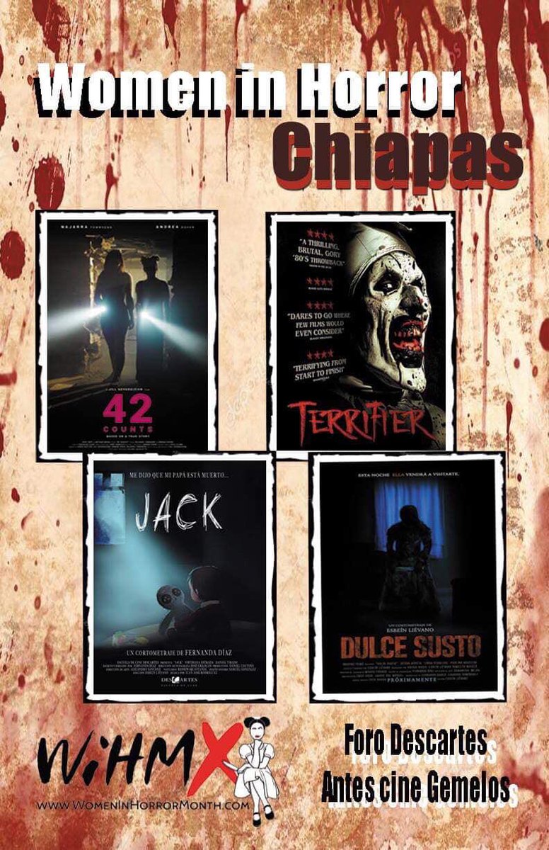 JillSixx's tweet photo. Itโs the final day of #WomenInHorrorMonth and Iโm wishing I was in Chiapas, Mexico where my short film #42Counts is screening tonight! ๐ป๐๐ฅ
#wihm #WiHMx #womeninfilm https://t.co/jkhecS2i3F