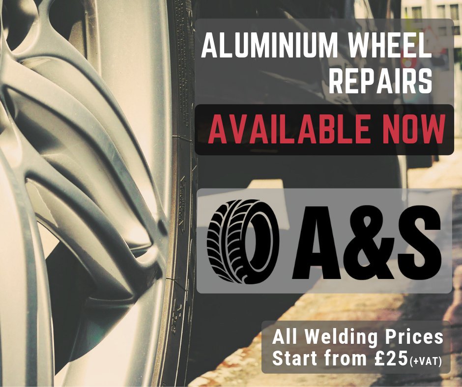 Aluminium Wheel Repairs - AVAILABLE NOW!
...at A&amp;S Tyres!
Pop in &amp; ask 1 of our friendly team at your local A&amp;S #Tyres &amp; #Exhausts #centre, or 🤙 for more info!
#BritonFerry: 01639 68 16 53 / 01639 76 99 99
#Swansea: 01792 79 77 99
All #welding #prices start from just £25 +VAT!