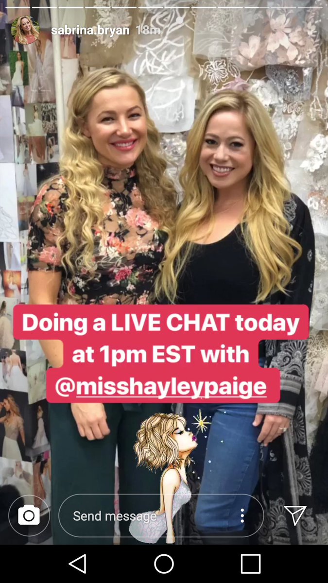 Can.not.wait for my IG Live convo with <a href="/misshayleypaige/">Hayley Paige</a> at 1pm ET. Just go to my IG account sabrina.bryan and we'll be talking about <a href="/syttd/">Say Yes to the Dress</a> and lots of other fun stuff! <a href="/TLC/">TLC Network</a>