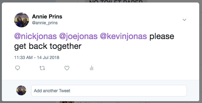 annie_prins's tweet photo. Perhaps this is what started the @jonasbrothers reunion??? https://t.co/P7a4fFOlVR