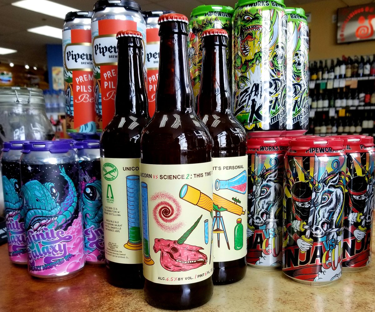 CityViewLiquor's tweet photo. What's that? You want to see MORE NEW FRESH BREWS?!? Fresh drop from @PipeworksBrewin just rolled in with their latest- UNICORN VS SCIENCE VER. 2.O made with @arcane_nyc Galaxy #HopOil, Amarillo, &amp; Mosaic hops! #CantStopWontStop #GetCrushin #craftcans #PortablePounders #NewBeer https://t.co/CUX6bvjwub
