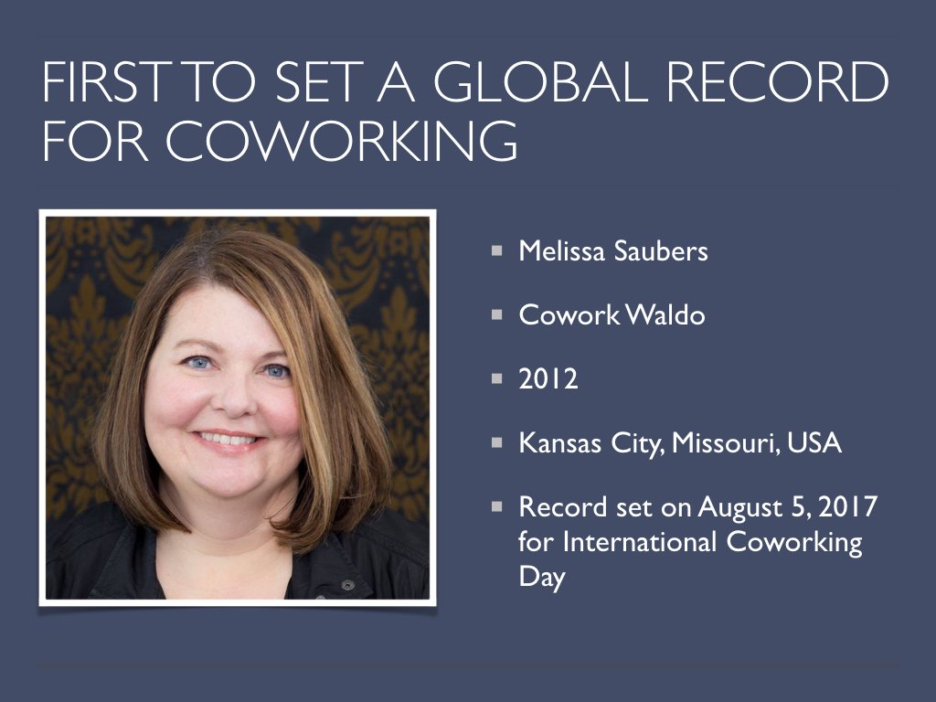 After founding <a href="/CoWorkWaldo/">CoWork Waldo</a> and co-founding <a href="/KCCoworking/">KCCoworkingAlliance</a>, <a href="/MelissaSaubers/">Melissa Saubers</a> led her city in hosting the largest #internationalcoworkingday2017 celebration in which 200 people officially coworked at the same time in the same place.
#WomenWhoCowork
#Herstory
#CoworkingHistory