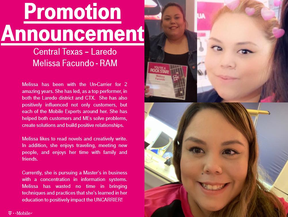 JonGerusa's tweet photo. Please join me in congratulating @tmely1 &amp; @alemedibar for being our two newest additions to the Laredo leadership team.  These awesome leaders will be a significant asset to our RAM team &amp; will continue to put people development 1st! Well done ladies! #SWisBest @SamSindha https://t.co/aSvR2cqh0t