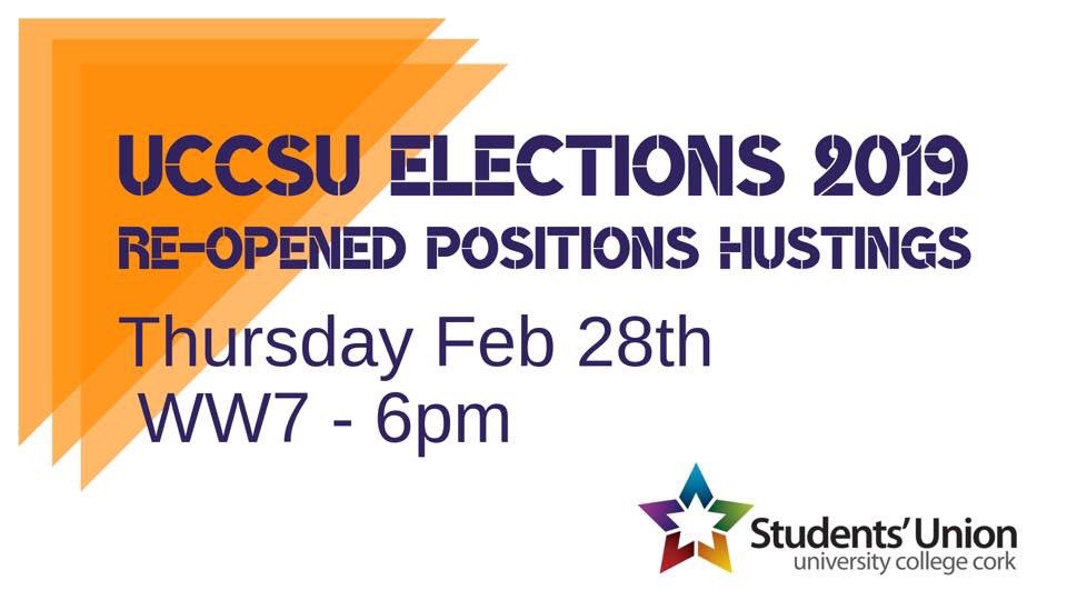 UCCSUEquality's tweet photo. Re-opened positions hustings and referenda debates taking place at 6pm in WW7 hope to see ye there! 
#UCCvotes #ThriveFor5 https://t.co/8NbDCljxnT