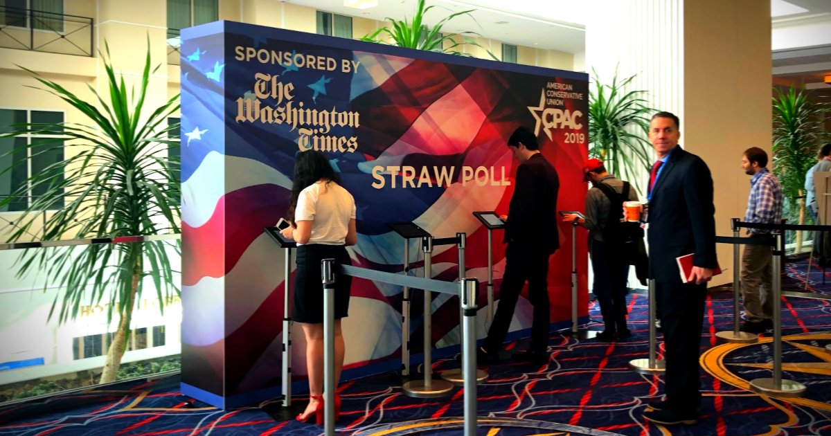 WashTimes's tweet photo. #CPAC2019 Attendees: The voting is NOW OPEN for the Washington Times/CPAC Straw Poll! Results Saturday. #vote #CPAC #CPACStrawPoll https://t.co/2eyzVXbMHP https://t.co/4Ziz10LXRL