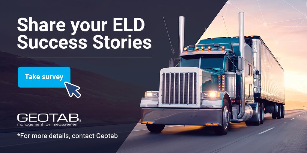 GEOTAB's tweet photo. We want to hear from you! Share your ELD Success Story with Geotab today: https://t.co/2mEWx6UWSw https://t.co/KEhhweWqzC