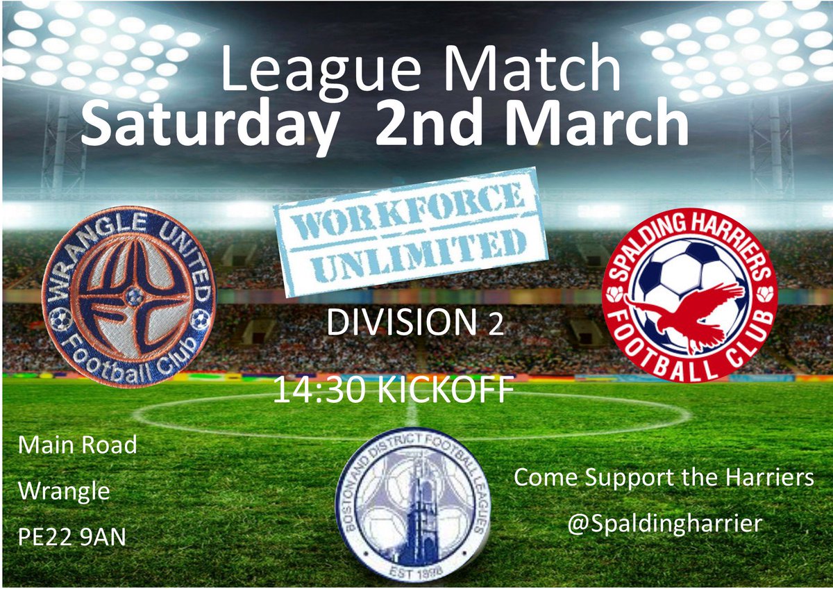 After a couple of weeks of we are back in action this saturday away at <a href="/f_wrangle/">Kurt Crossley</a> 

📅Saturday 2nd March 
⏱️2.30PM kick-Off
📍Main Road Wrangle , PE22 9AN

Come and Support the Harriers

<a href="/spaldingsport/">Spaldingsport</a> <a href="/Spalding2day/">SpaldingToday</a> <a href="/SpaldingVoice/">Spalding Voice</a>