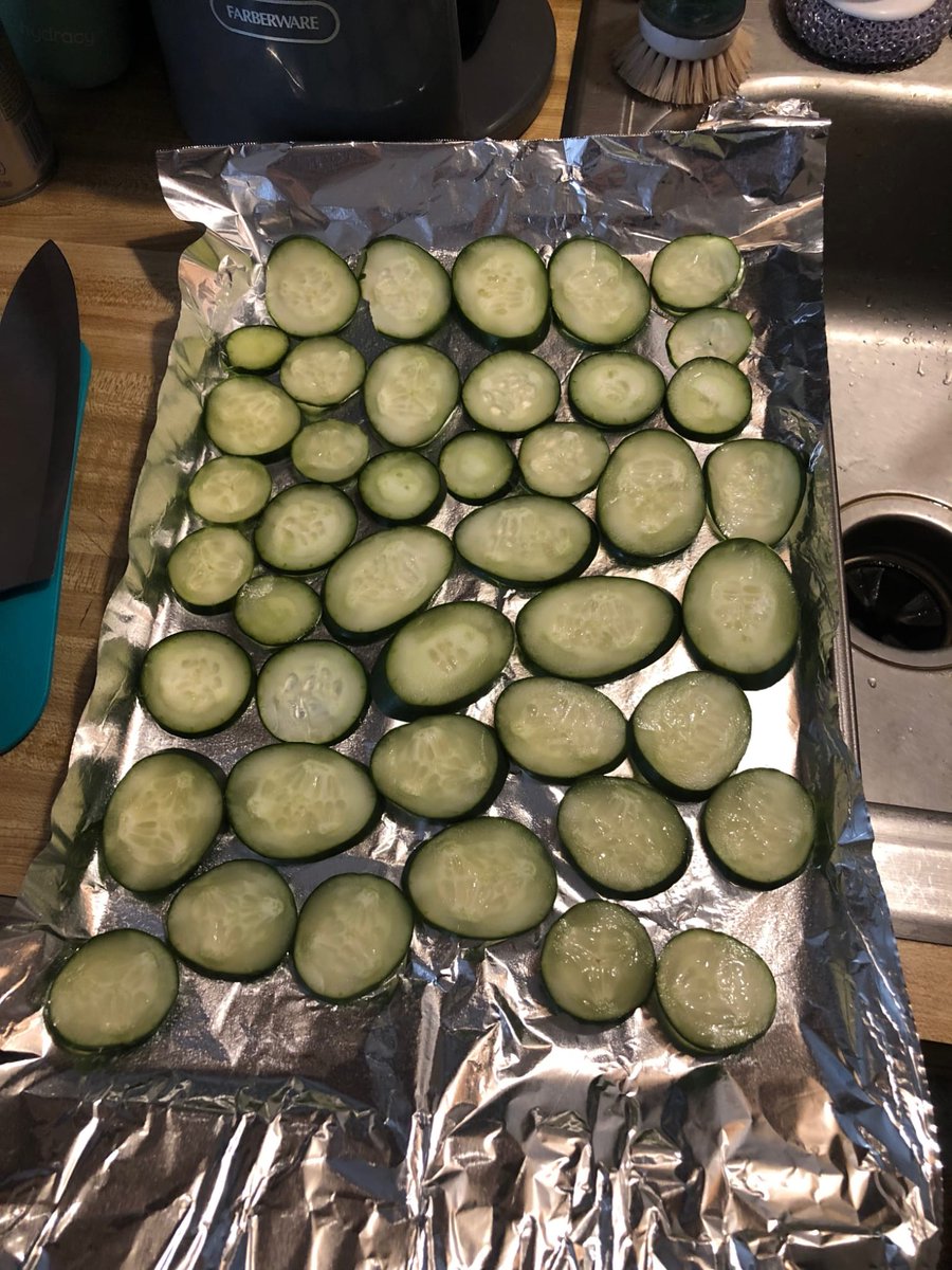 Tarleton_KINE's tweet photo. Looking for a #HealthySnack?! Our #LWMB intern @Reece_Texan has the answer for you!
1๏ธโฃ Cut up your cucumbers, pat them dry & set them on a baking sheet.
2๏ธโฃ Salt your cucumbers.
4๏ธโฃ Cook at 200 degrees for 2-4 hours depending on desired texture! https://t.co/6uPzECW9VT