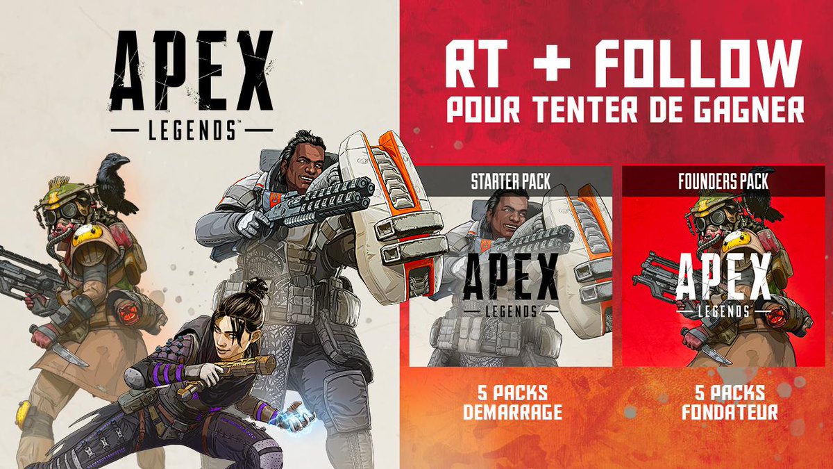 PlayStationFR's tweet image. 🎁 CONCOURS DES LÉGENDES 🎁

RT + FOLLOW pour tenter de gagner 5 packs de Démarrage et 5 packs Fondateurs #ApexLegends sur PS4 !

TAS le 8/03 👉 po.st/Kw
Bonne chance 🍀