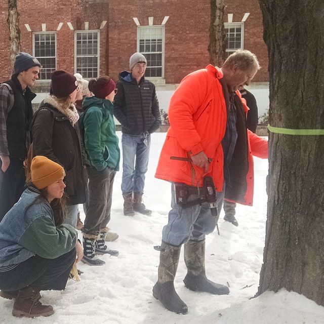 greenmtncollege's tweet photo. This past weekend, students learned how to install taps in our campus maples during a Maple Sugaring Farm Skills Intensive with GMC's Controller Greg Manchester. Students will continue collecting sap and boiling over the next few weeks leading up to Mapl… https://t.co/HmbVY4rv4M https://t.co/QA1mKmG9Uq