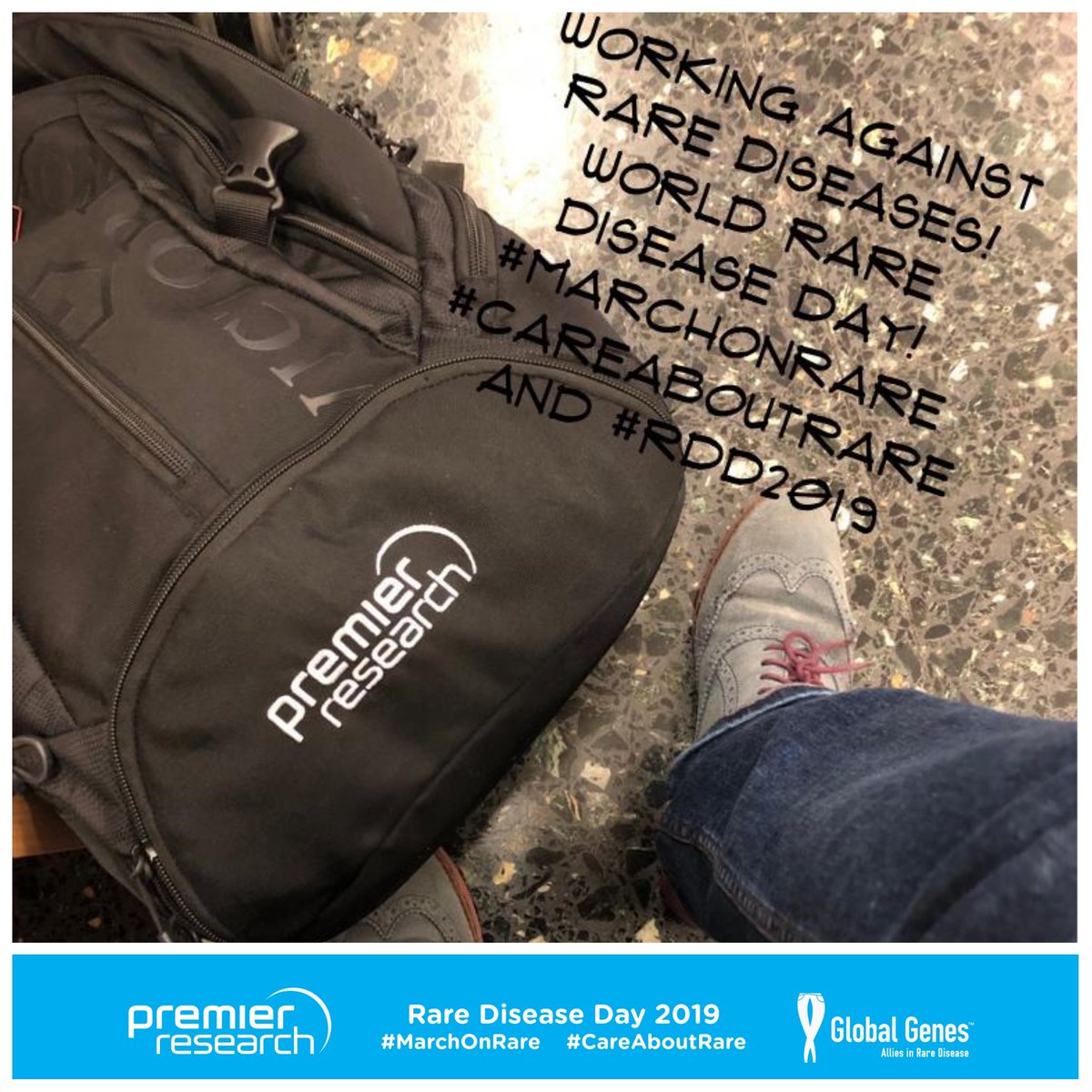 premierresearch's tweet photo. Asking for selfies with jeans on is hard. But yay for this #MarchOnRare creativity from Spain! #RareDiseaseDay #CareAboutRare #rarediseases #PremierPeople #onthego #BuiltforBiotech https://t.co/X2BJg3dd3r