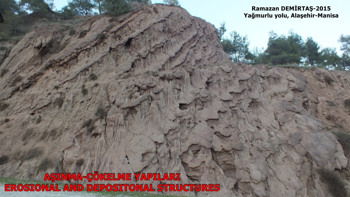 Paleosismolog's tweet photo. #GedizÇöküntüsü'nde Üst Pliyosen-Kuvaterner yaşlı Kaletepe formasyonunda oluşmuş #aşınma-#depolanma yapıları.
#Erosional and #depositional structures formed in Upper Pliocene-Quaternary Kaletepe formation in the #GedizGraben (Yağmurlu yolu, Alaşehir,Manisa, W. Anatolia,Türkiye). https://t.co/jfIGVCZCEd