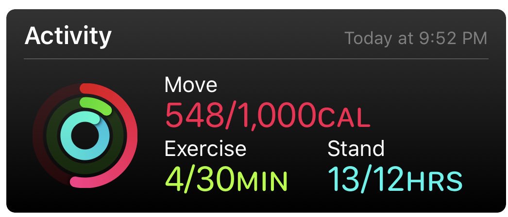 i_m_tomorrow's tweet image. Hi @Apple, is that a bug in apple watch and/or health app? How can someone stand for 13 out of 12 hours? @AppleSupport #applebug BTW, I played ping-ping for almost an hour and the exercised (#HRX) for good 40 minute but my watch shows only 4 minutes 🤢 #AppleWatchSeries4