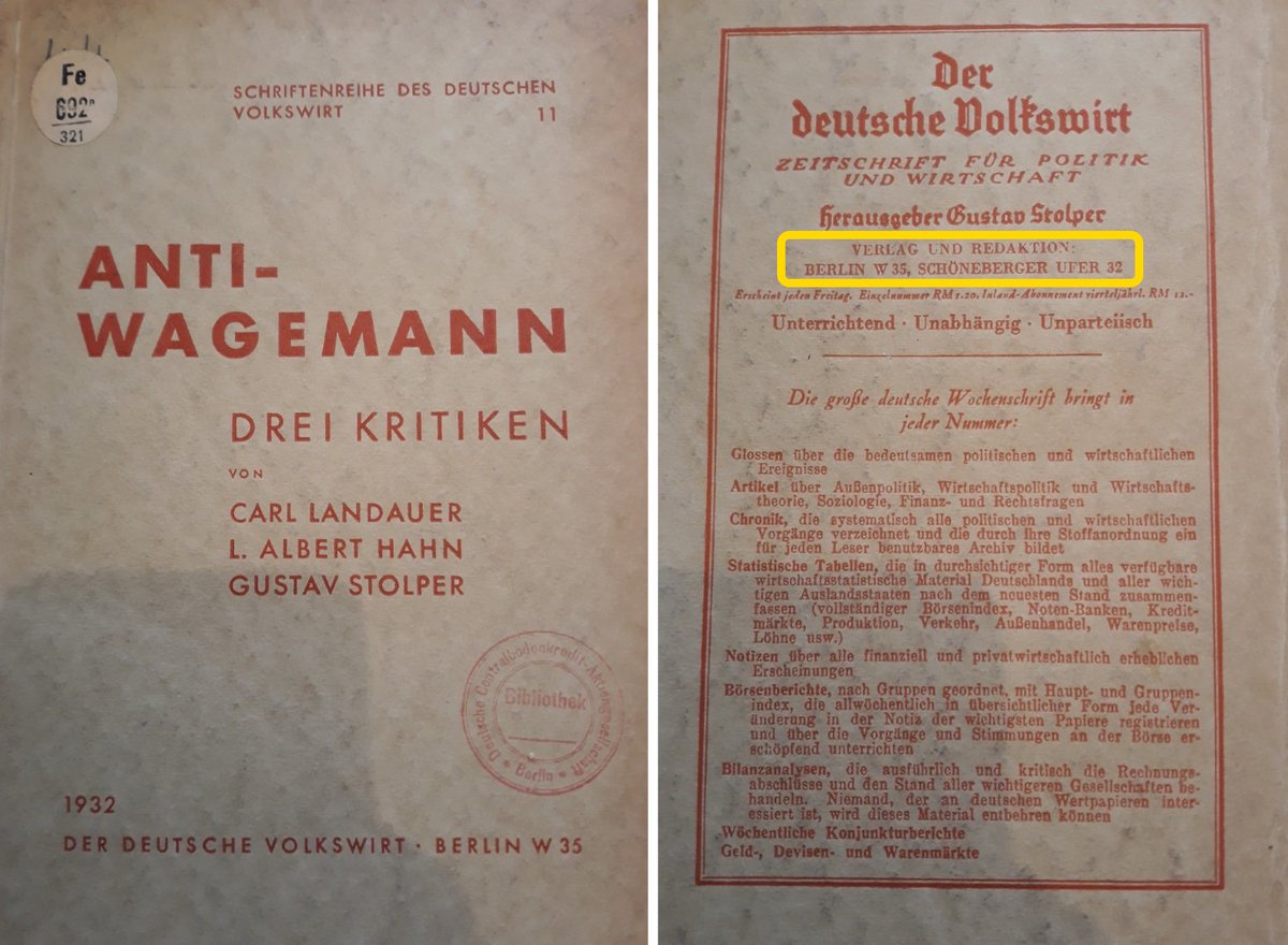 29\\ In the early 1930s, Der Deutsche Volkswirt moved to Schöneberger Ufer 32, today Schöneberger Ufer 59. In 1933, the newspaper was taken over by the Nazis and the Stolper family emigrated to the United States.