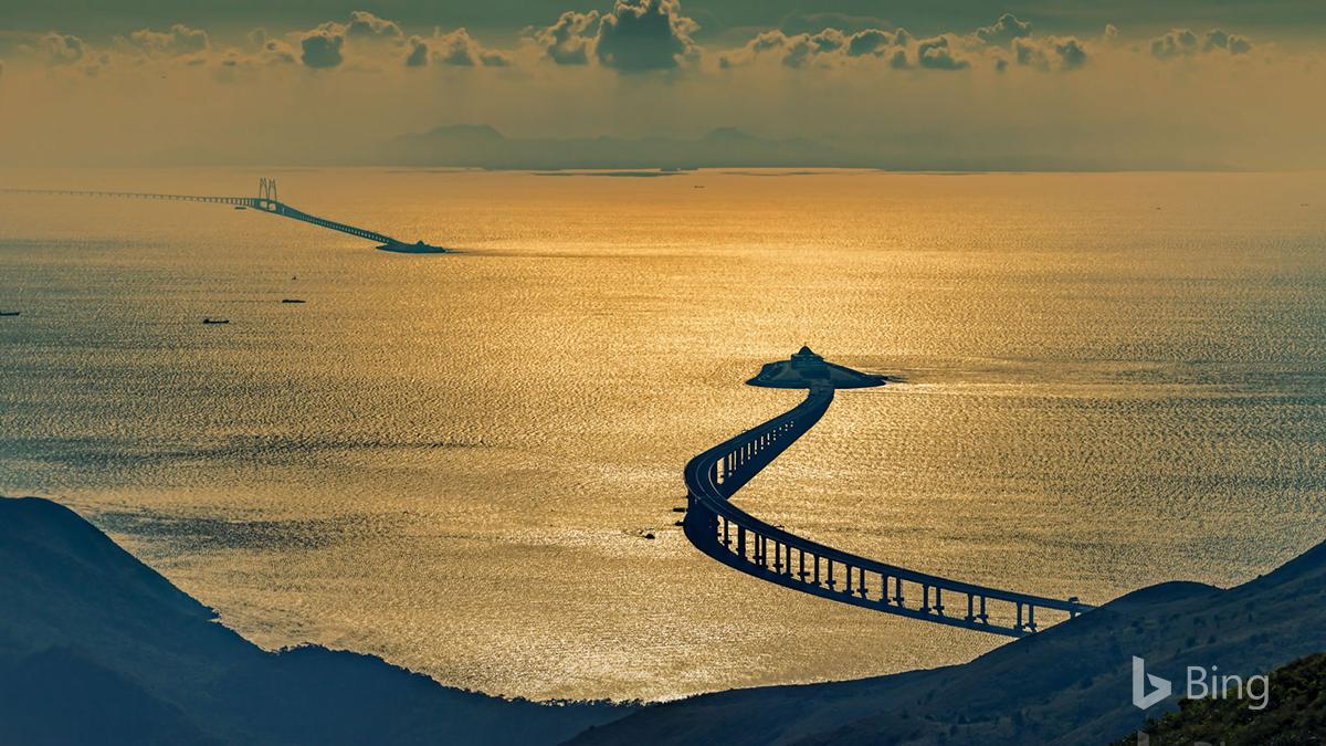 bing's tweet photo. From the home of the world’s longest wall comes the world’s longest sea bridge. Hong Kong to Macau, by water... by car. https://t.co/Trlzup5R8U