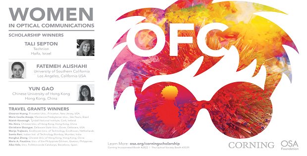 OpticaWorldwide's tweet image. #OSAFoundation &amp;amp; @CorningOpComm applaud the first recipients of the Women in Optical Communications Scholarships. Congrats to #OSAStudentMembers Fatemeh Alishahi @USC  Yun Gao @CUHKofficial &amp;amp; Tali Septon @TechnionLive ow.ly/yfvP30nSegq #WomenInOptics #Diversity #Inclusion