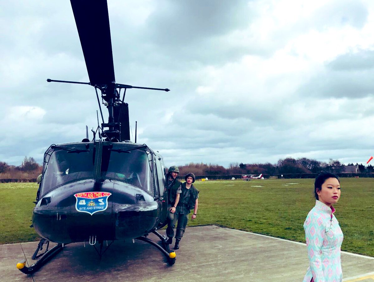 The day Chris, John and Kim got to play with a real Huey 🚁 ~23rd March 2018~ @GilmourAshley @soohakim23 @MissSaigonUK #6ShowsToGo #4days #TheFinalCountdown #AnAfternoonInAHeli