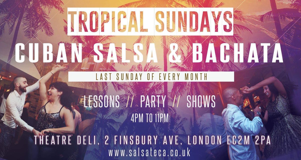 Cuban Salsa &amp; Bachata on Sunday 10th March..!!
🌈 Intensive Beginners Salsa Workshop
🌈 3 Levels Cuban Salsa
🌈 3 Levels Bachata
🌈 Show by Rasa Pauzaite 
🌈 From 4pm to 11pm
🌈 3 minutes from Moorgate / Liverpool Station
salsateca.co.uk
#salsa #Bachata #london
