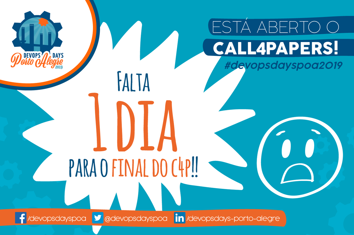 poadevopsday's tweet photo. Caramba, o tempo passa muito rápido mesmo, tu acredita que falta 1 dia para acabar o #call4papers para o #devopsdayspoa? O que falta para você submeter? Vai lá, descrevemos algumas dicas para te ajudar ;) https://t.co/RE1vrUEmbW #devops #devopsbr #devopspoa #culturadevops https://t.co/qUWYlu7Bm3