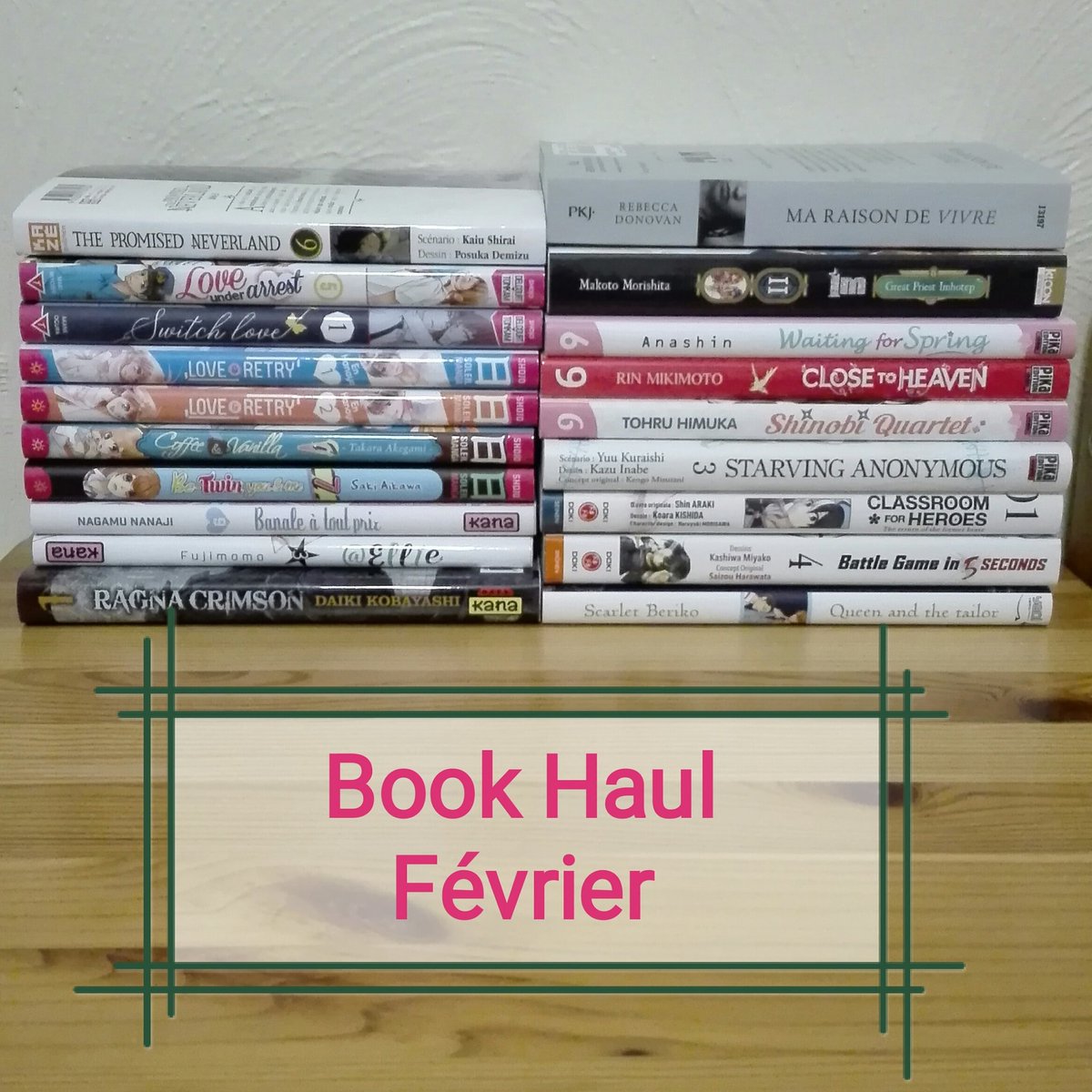 A_FictionAddict's tweet photo. Bilan Manga Février 📚
~ 10 suites
~ 4 nouveautés
#SwitchLove #loveandretry #ragnacrimson #classroomforheroes
~ 2 fin de séries
#imgreatpriestimhotep #CloseToHeaven
~ 1 OS #queenandthetailor
~ 1 roman #MaRaisonDeVivre
= 18 mangas dont 14 lus 😁
#manga #addict https://t.co/A5XLTSI1sb