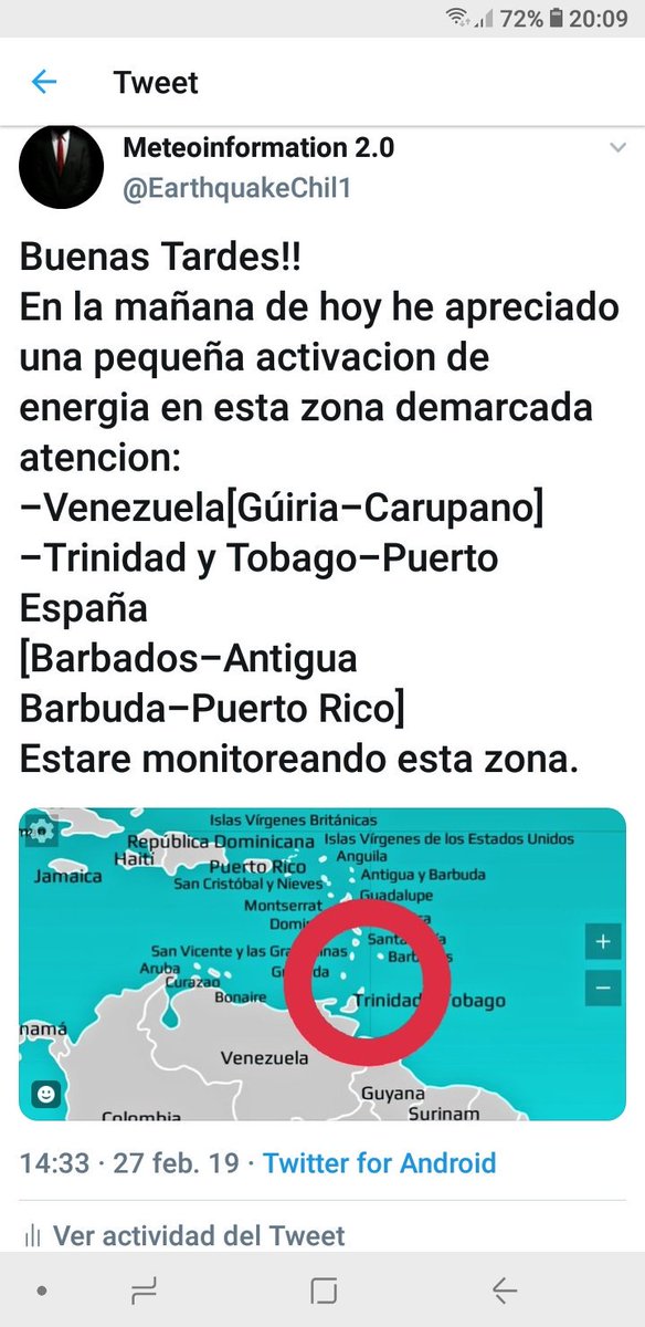 EarthquakeChil1's tweet photo. Amigos en Venezuela!!
Esta prevencion continua.
A lo que se escribio para prevencion de esa zona,continuamos observando el comportamiento de ese sector.tal como se dijo a prevencion de todos. https://t.co/ApOkxNTl2T