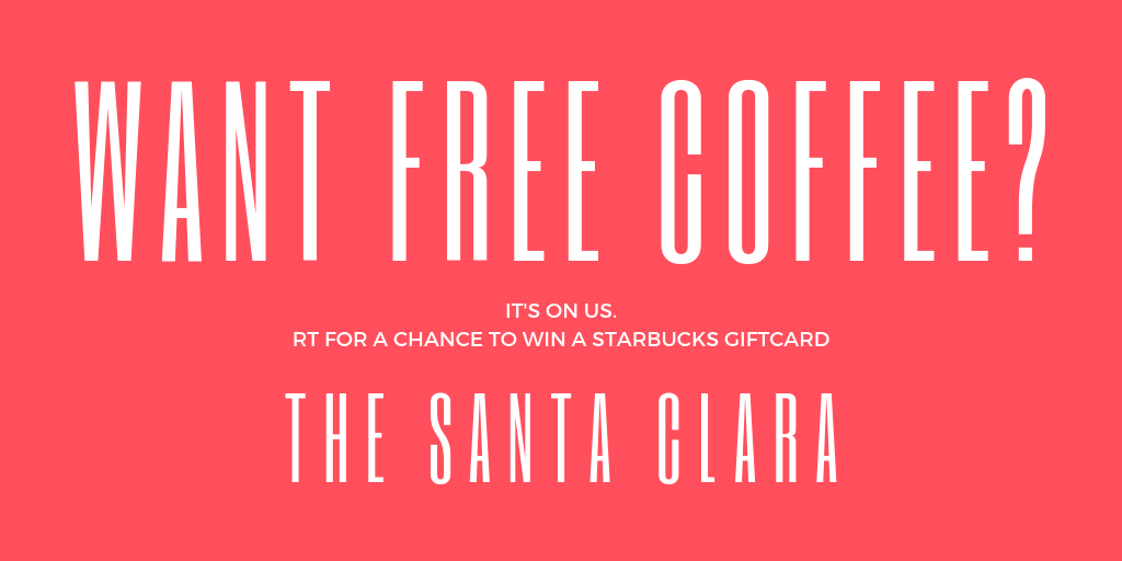 TheSantaClara's tweet photo. We're celebrating almost 2,000 followers with a giveaway!
RT for a chance to win a Starbucks giftcard. Winner will be chosen randomly and notified on 3/11. Must be following @TheSantaClara and able to redeem in-person Week 10 on the SCU campus. Good luck! https://t.co/d5190UUR6B