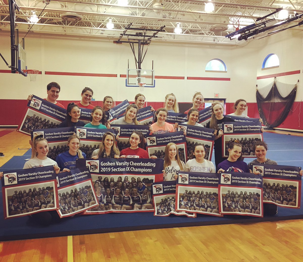 CheerGoshen's tweet photo. The amount of support that we have gotten over the past few weeks has been incredible.We are so grateful to have so many fans follow us as we compete in Rochester for states. Thank you to OU Boces for these signs today. We are excited to represent the section IX coed division! https://t.co/KCCvLUw0nj