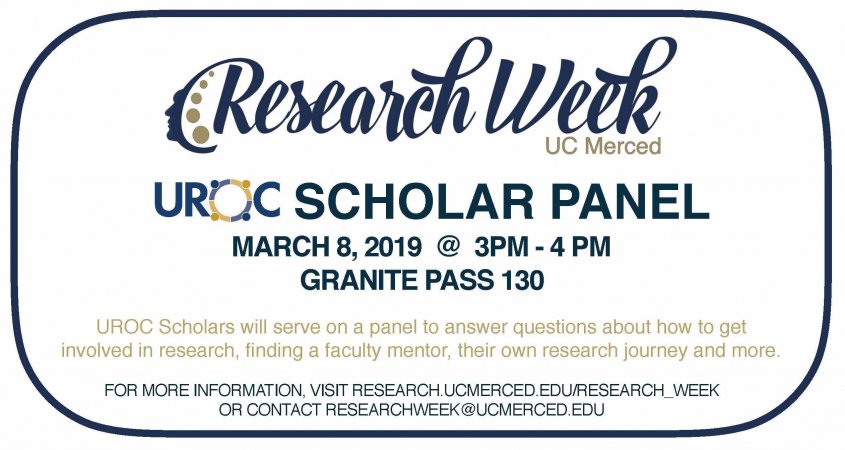 HSRI_UCMerced's tweet photo. #TGIF! #ResearchWeekMerced concludes today w/ the UROC Scholar panel, 3pm in GRAN 130. Learn how you can get involved in research! https://t.co/ounzENp8xh
