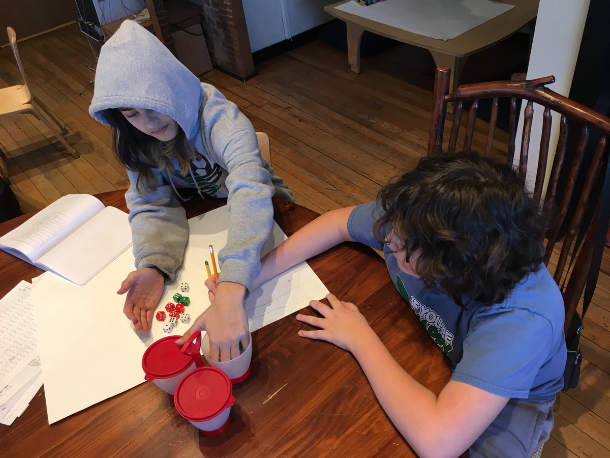 VoyagersOutdoor's tweet photo. Strategizing a Math board game to review our unit: “So we’re going to have it where you roll a die and you pick a colored card with problems that range in difficulty, if you get it right you roll again...” #VoyagersMath #VoyagersCreativity https://t.co/3xjGHrN2at