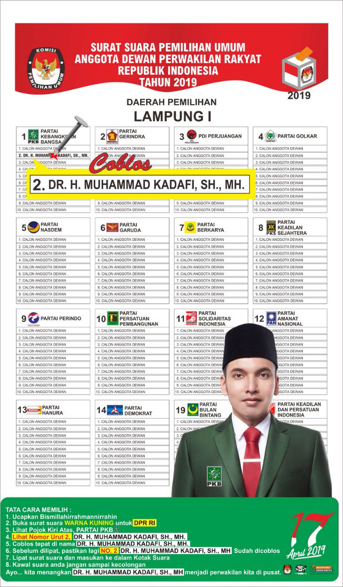 Kdvcenter1's tweet photo. Di Kertas Surat Suara Partainya @DPP_PKB No. 1, Calegnya No. 2 #KadafiLampung #Lampung #DapilLampung1 https://t.co/p50Cqy2ieM