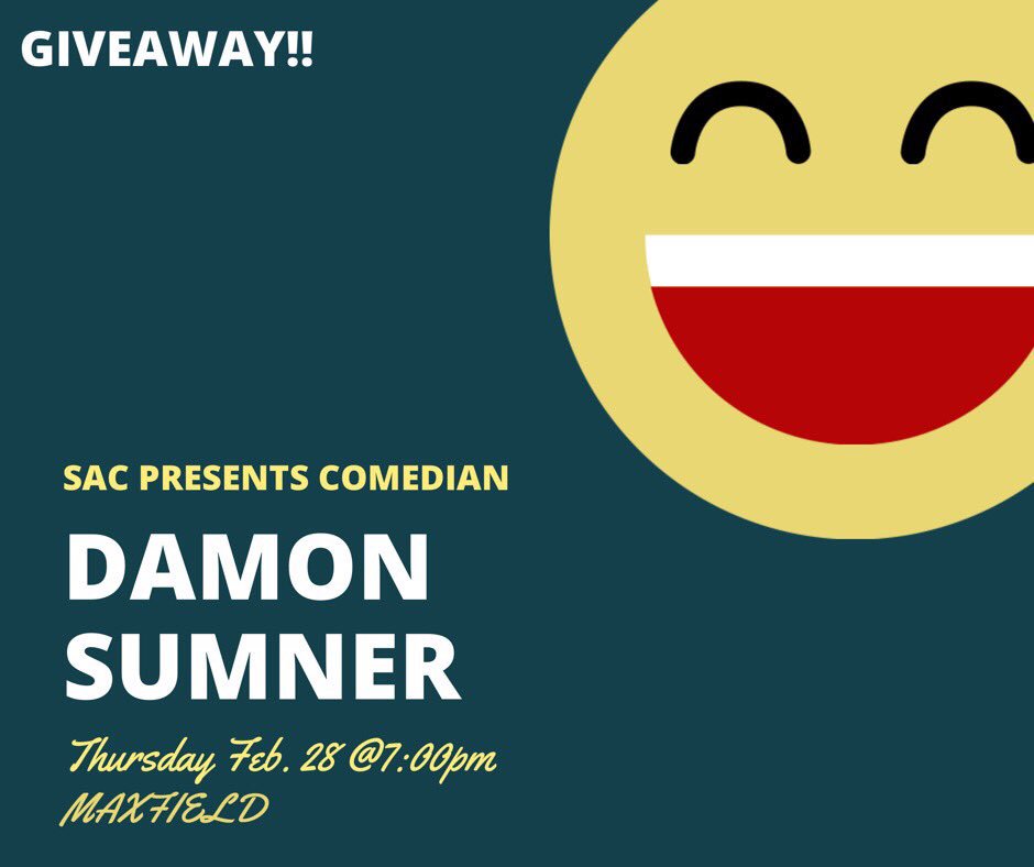 LYONCOLLEGESAC's tweet photo. Hey guys!!
Don’t forget that tonight SAC will be hosting the comedian Damon Sumner at 7 in Maxfield!
We will be handing raffle tickets out for a giveaway at Spring Fest for a free travel cup!! Come by for a good laugh and break from your work!! https://t.co/FEVcR9nZ7b